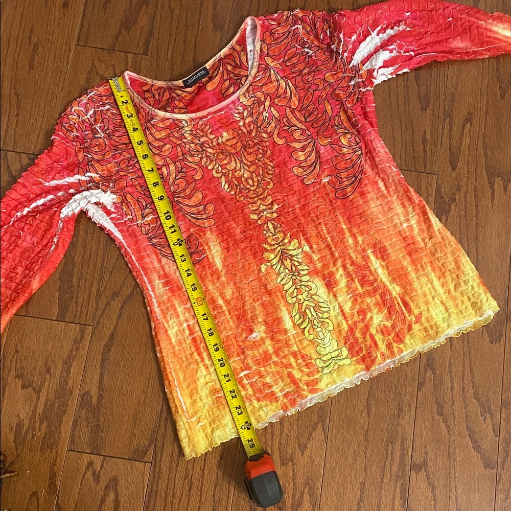Notations Red, Orange & Yellow Floral design longsleeves blouse - Size Medium - Picture 8 of 9
